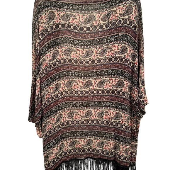 Mauve Women's L Boho Colorful Oversized Fringe Open Front Kimono Cardigan Beach - Picture 2 of 9